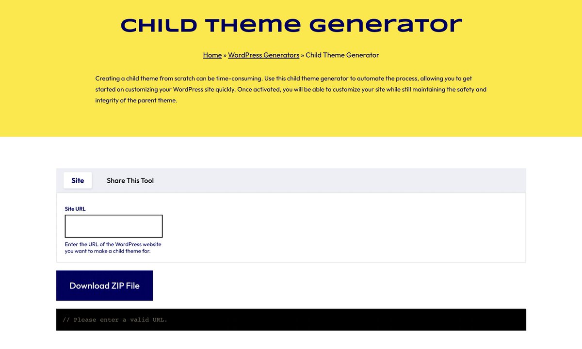 WPTurbo's new Child Theme Generator.