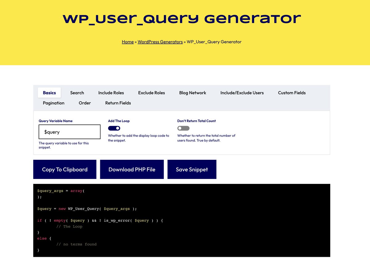 WPTurbo's new WP_User_Query generator.