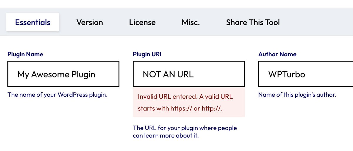 URL/URI fields check if the input is a real URL